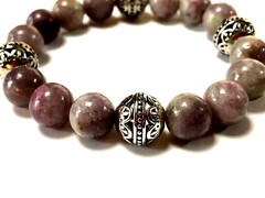 Chinese Pink Tourmaline & .925 Silver Bali Bead 10mm Gemstone Mood Bracelet