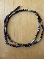 VTG Semi Precious Multi Gem Square Tube Bead Necklace Leopard Skin Jasper More