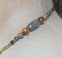 Quartz Crystal Point Beaded Necklace w/ Bloodstone Tigers Eye Unakite Moss Agate