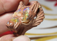 FIRE OPAL CARVING WOLF PENDANT CRYSTAL HEALING NECKLACE BEAD MINIATURE SCULPTURE