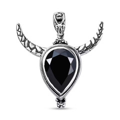 Artisan Crafted Black Spinel Bull Head Pendant in Sterling Silver 11.75 ctw