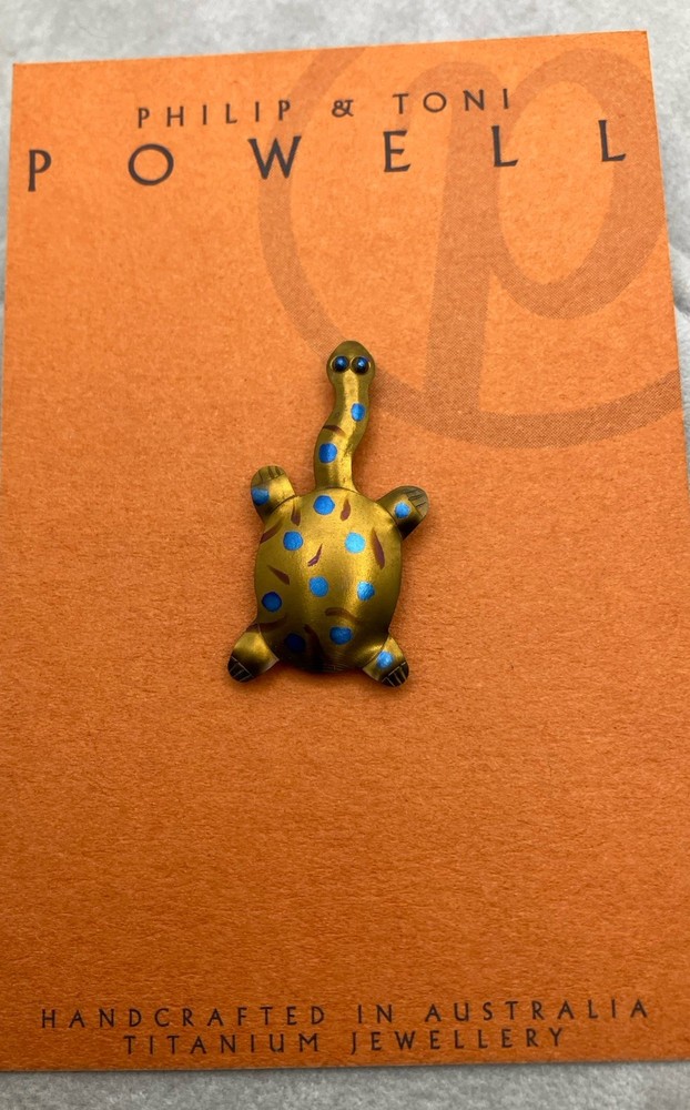 Handcrafted Coated Titanium Turtle Shaped Pin Australia 1.5 X .5 Inches