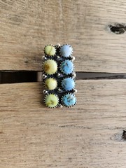Statement Ring- Sterling Silver Adjustable Palomino and Golden Hills Turquoise