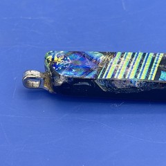 Handmade Dichroic Fused Glass Pendant Iridescent Blue Gold Geometric 2