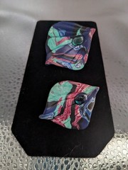 Handcrafted Colorful Polymer Clay Pierced Post Earrings Bluish Green Stone Read