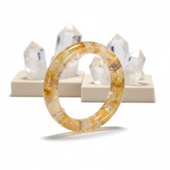 Handmade Resin Bangle Bracelet Gold Foil & Yellow Hematoid Quartz Inclusions