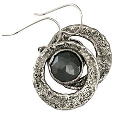 OR PAZ~ISRAEL Sterling Silver Faceted Round HEMATITE Textured Halo Drop Earrings