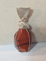 Red Jasper Agate Wire Wrapped Sterling Silver Pendant Necklace Unisex Adults