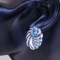 Vtg Ted Ott Native American Sterling 925 Silver Studs Earrings W/ Blue Topaz