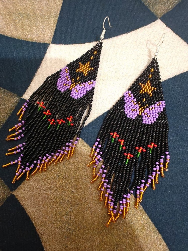 Tribal Earrings Native Large Boho American Seed Beads Handmade Earring