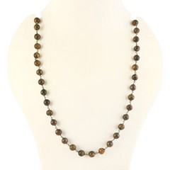 Natural Tiger Eye Bead Necklace 30″ Gemstone 8mm Beads in 925 Sterling Silver