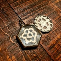 Set of 2 Handmade Beveled Glass & Pewter Necklace Pendants
