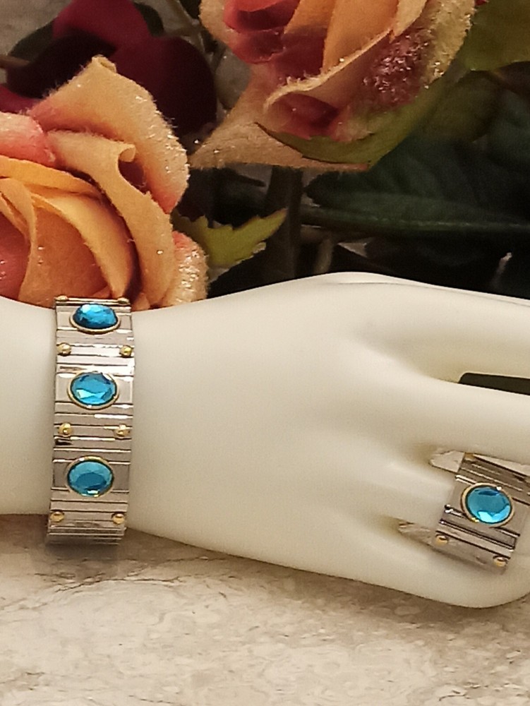 9ct London Blue Topaz Ring & Bracelet Silver 19mm Handmde Statement Jewelry Gift