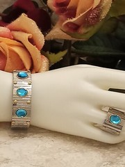 9ct London Blue Topaz Ring & Bracelet Silver 19mm Handmde Statement Jewelry Gift