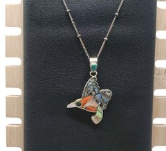 Love Heals 950 Silver Peruvian Hummingbird Inlay Necklace Turquoise Coral Boho