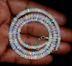 925Silver 18in Natural Ethiopian Opal Beads Necklace Fire Opal Gemstone Necklace