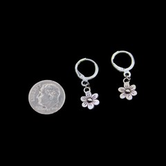 Silver Flower Charm Earrings- 925 Sterling Silver Plated Huggie Hoop Closures
