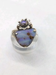 Australian Solid Boulder Opal Recycled Artisan Made 9ct Gold Ring Sz8 .A30b