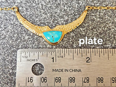HANDMADE 14k Hammered Texture Chevron Plate Turquoise Cabochon 14.5-17″ Necklace