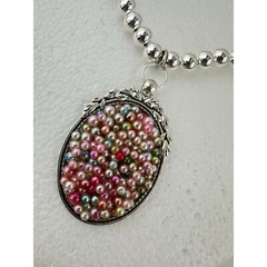 Pink Pearlescent Palooza Bubbles OOAK Oval Bezel Baroque 925 Ball Chain Necklace