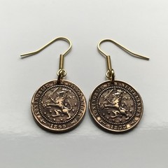 1800’s Netherlands Nederland coin earrings Dutch lion Holland Amsterdam e000218