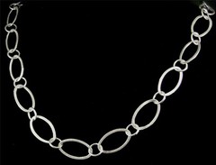 Large Brushed Textured Silver Plated Copper Oval Round Link Chain Necklace 36″