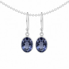 Handcrafted Natural Blue Violet Iolite 925 Sterling Silver Oval Earrings 31mm
