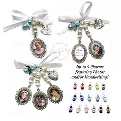 Custom Bridal Bouquet Wedding Charms, 1 to 5 Photos or Handwriting with Angel