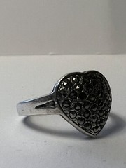 Vintage Sterling Silver 925 Heart Shape Band with Marcasite, size 8.5