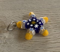 Murano Glass Handcrafted Jewelry Star Pendant 1” From Italy Blue,Yellow, White