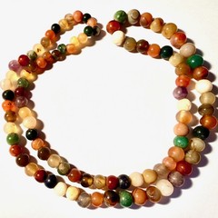 Polished Round Multicolor Agate-Beaded Rope Necklace Hand-knotted, 30″
