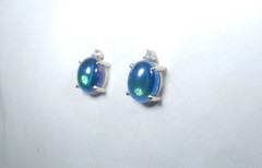 *VINTAGE* 14K 6.00 CT TW 10mm x 8mm Blue Chalcedony & Diamond Stud Earrings
