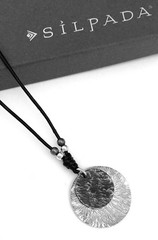 SILPADA Sterling Silver Textured Oxidized DOUBLE DISC Leather Necklace~#N1710