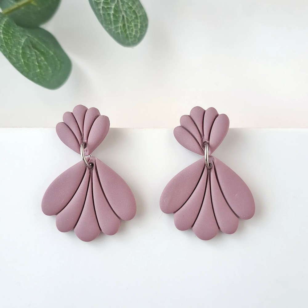 Modern Floral Dangle Earrings, Handmade Polymer Clay Jewelry, Gift for Her