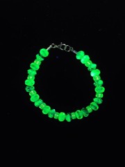 Uranium glass blue green Czech beads with UG pony spacer silver snake chain 8″