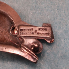 Sterling & 14K Abstract Brooch; 2 stones; Made in USA by Peggy Johnson, 2000