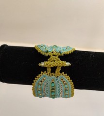 Beaded Cuff Bracelet Boho Style Handcrafted Unique Shades- Turquoise Teal Green