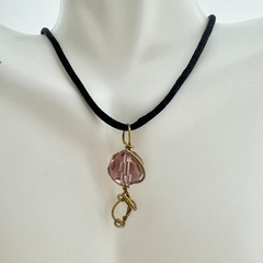Faceted Purple Sphere Brass Wire Wrapped Pendant