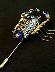 Exquisite Scorpion ceramic & brass costume jewelry brooch large size 2.25 inches