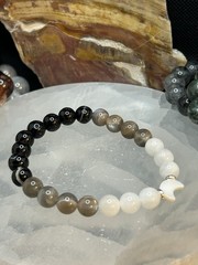 Moon Phase Stretch Bracelet 8mm 7” W/ S925 Accent Beads, Moonstone, And Agate