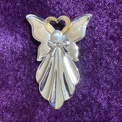Jane AOL Angel of Love Brooch Pin Signed 1994 Two Tone Metal with Faux Pearl VTG