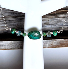 Silver Green Gemstone Necklace Choker Layering Turquoise Tourmaline Chrysocolla