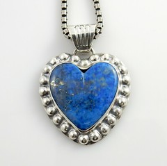 Heavy Unique Designer Sterling Silver Blue Denim Lapis Heart Drop Pendant