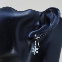 Vintage sterling silver handmade earrings, 925 snowflake drops with blue CZ