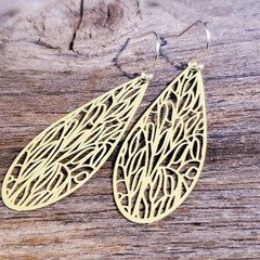 Handcrafted Lacy Yellow Green Filigree Slim Teardrop Enamel Pendant Earrings
