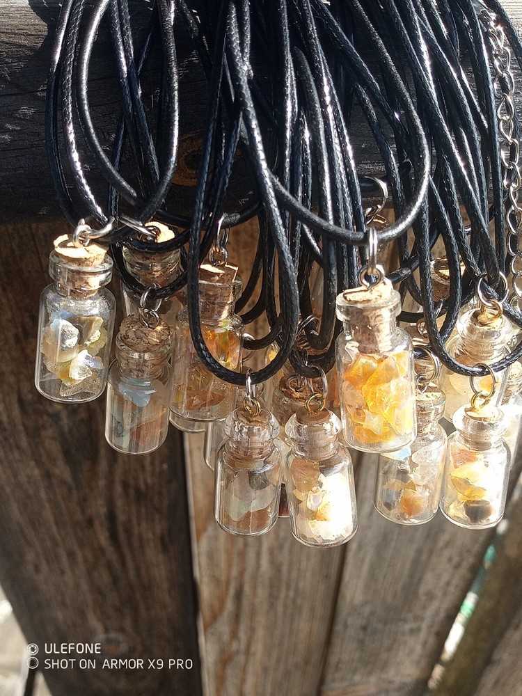 Mini glass bottle with crushed opal