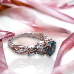 Victorian Style Handcrafted Lab Grown Alexandrite Ring in 18k Rose Gold Vermeil