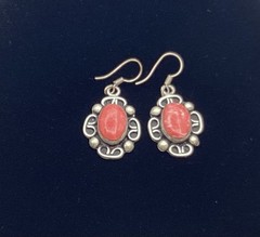 Mexico Branded Silver Necklace Pink Coral Cabashon With Matching Earrings NWOT