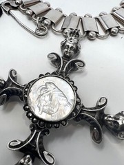OOAK Artisan Antique Sterling Book Chain Collar Cross, Cherub, Rose, Claw Charms