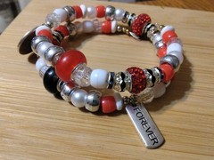 Handmade 13in Wrap Bracelet-Plastic, Rhinestone Rondelle Spacers-2 Charms.